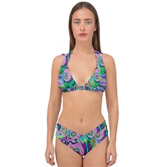 Groovy Abstract Aqua And Navy Lava Liquid Swirl Double Strap Halter Bikini Set by myrubiogarden