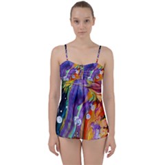 Abstract Modern Detail Color Babydoll Tankini Set by Pakrebo