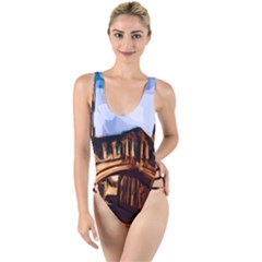 Street Architecture Building High Leg Strappy Swimsuit by Pakrebo
