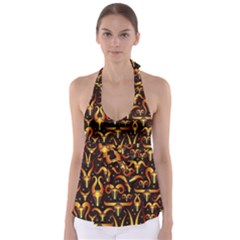 Stylised Horns Black Pattern Babydoll Tankini Top by Pakrebo