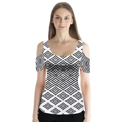 Background Pattern Halftone Butterfly Sleeve Cutout Tee  by Pakrebo