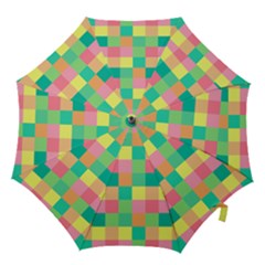 Checkerboard Pastel Squares Hook Handle Umbrellas (medium) by Pakrebo
