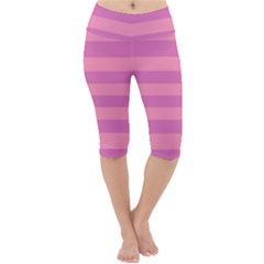 Pink Stripes Striped Design Pattern Lightweight Velour Cropped Yoga Leggings by Pakrebo