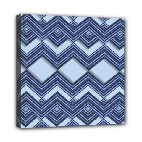 Textile Texture Fabric Zigzag Blue Mini Canvas 8  X 8  (stretched) by Pakrebo