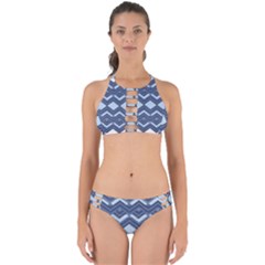 Textile Texture Fabric Zigzag Blue Perfectly Cut Out Bikini Set by Pakrebo