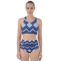 Textile Texture Fabric Zigzag Blue Racer Back Bikini Set by Pakrebo