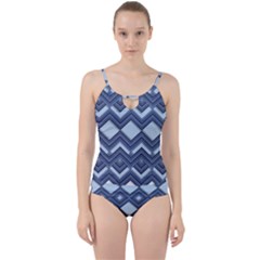 Textile Texture Fabric Zigzag Blue Cut Out Top Tankini Set by Pakrebo