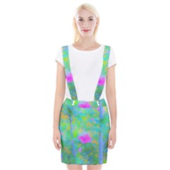 Pink Rose Of Sharon Impressionistic Blue Landscape Garden Braces Suspender Skirt by myrubiogarden