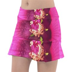 Deep Pink And Crimson Hibiscus Flower Macro Tennis Skirt by myrubiogarden