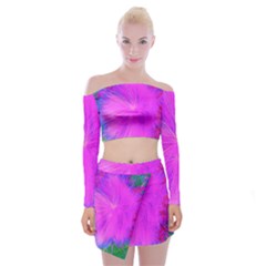 Psychedelic Purple Garden Milkweed Flower Off Shoulder Top With Mini Skirt Set by myrubiogarden