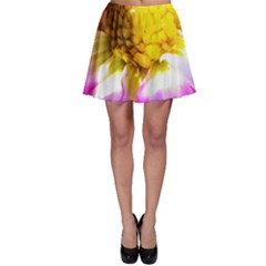 Purple, Pink And White Dahlia With A Bright Yellow Center Skater Skirt by myrubiogarden