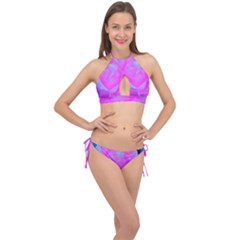 Beautiful Pastel Pink Rose With Blue Background Cross Front Halter Bikini Set by myrubiogarden
