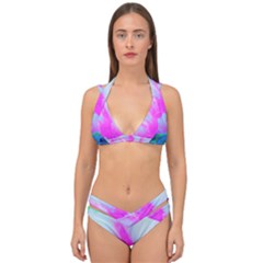 Abstract Pink Hibiscus Bloom With Flower Power Double Strap Halter Bikini Set by myrubiogarden