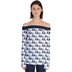 Trump Retro Face Pattern Maga Black And White Us Patriot Off Shoulder Long Sleeve Top by snek