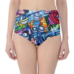 Graffiti Urban Colorful Graffiti Cartoon Fish Classic High-waist Bikini Bottoms by genx
