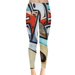 Blue Face King Graffiti Street Art Urban Blue And Orange Face Abstract Hiphop Leggings  by genx