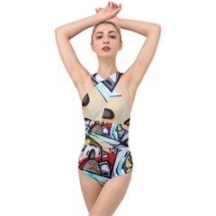 Blue Face King Graffiti Street Art Urban Blue And Orange Face Abstract Hiphop Cross Front Low Back Swimsuit by genx