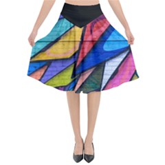 Urban Colorful Graffiti Brick Wall Industrial Scale Abstract Pattern Flared Midi Skirt by genx