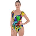 Graffiti abstract with colorful tubes and biology artery theme Short Sleeve Leotard  View1