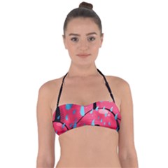 Graffiti Watermelon Pink With Light Blue Drops Retro Halter Bandeau Bikini Top by genx