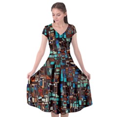 Stained Glass Mosaic Abstract Cap Sleeve Wrap Front Dress by Pakrebo