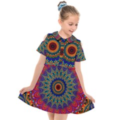 Kaleidoscope Mandala Pattern Kids  Short Sleeve Shirt Dress by Pakrebo