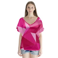 Pattern Halftone Geometric V-neck Flutter Sleeve Top by Pakrebo