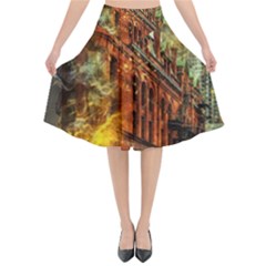 Flat Iron Building Architecture Flared Midi Skirt by Pakrebo