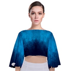 Deep Ocean Tie Back Butterfly Sleeve Chiffon Top by LoolyElzayat