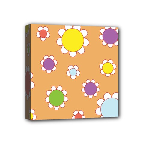 Floral Flowers Retro Mini Canvas 4  X 4  (stretched) by Mariart