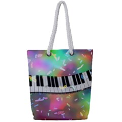 Piano Keys Music Colorful Full Print Rope Handle Tote (small) by Mariart