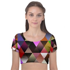 Abstract Geometric Triangles Shapes Velvet Short Sleeve Crop Top  by Pakrebo