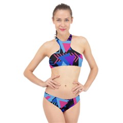 Memphis Pattern Geometric Abstract High Neck Bikini Set by Pakrebo