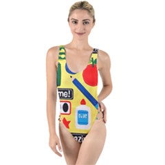 Fabric Cloth Textile Clothing High Leg Strappy Swimsuit by Pakrebo