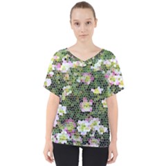 Mosaic Structure Pattern Background V-neck Dolman Drape Top by Pakrebo