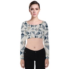Geometric Triangle Modern Mosaic Velvet Long Sleeve Crop Top by Pakrebo