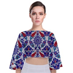 Art Artistic Ceramic Colorful Tie Back Butterfly Sleeve Chiffon Top by Pakrebo