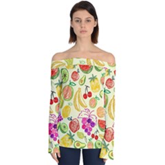 Seamless Pattern Fruit Off Shoulder Long Sleeve Top by Mariart