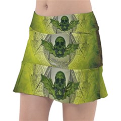 Awesome Creepy Skull With Wings Tennis Skirt by FantasyWorld7