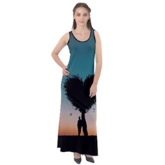 Tree Heart At Sunset Sleeveless Velour Maxi Dress by WensdaiAmbrose