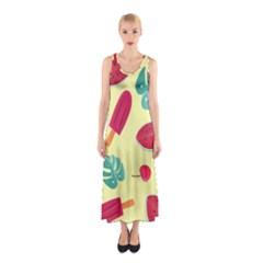 Watermelon Leaves Strawberry Sleeveless Maxi Dress by Pakrebo