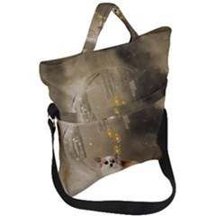 Cute Little Chihuahua With Hearts On The Moon Fold Over Handle Tote Bag by FantasyWorld7