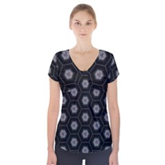 Geometric Pattern - Black Short Sleeve Front Detail Top by WensdaiAmbrose