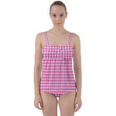 Pink Gingham Twist Front Tankini Set by retrotoomoderndesigns