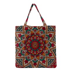 Mandala - Red & Teal Grocery Tote Bag by WensdaiAmbrose