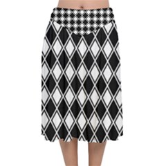 Square Diagonal Pattern Velvet Flared Midi Skirt by Mariart