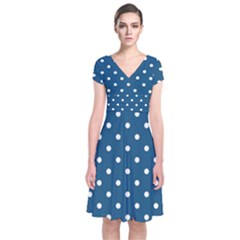 Polka Dot - Turquoise  Short Sleeve Front Wrap Dress by WensdaiAmbrose