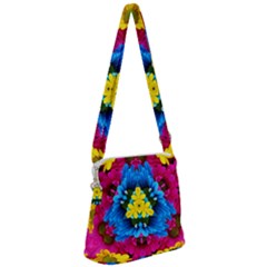 Flowers Kaleidoscope Mandala Zipper Messenger Bag by Mariart