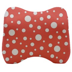 Polka Dot On Living Coral Velour Head Support Cushion by LoolyElzayat