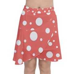 Polka Dot On Living Coral Chiffon Wrap Front Skirt by LoolyElzayat